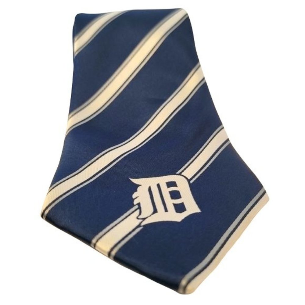 MLB DETROIT TIGERS "D" Navy & White Striped Novelty Sporty Necktie